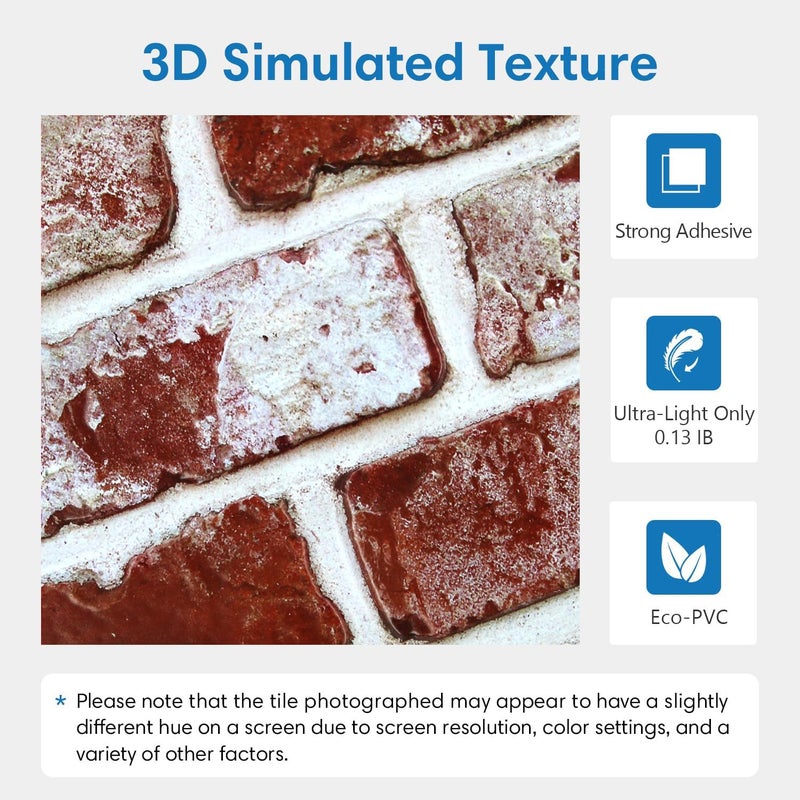 COMSTICKC 3D Red Brick Wall Panels, Faux Brick Peel and Stick Wall Panels,10 Pcs of 12"X12",Small Size Thin PVC Whitewash Red Brick Self Adhesive Fake Brick Backsplash Interior Decor - Image 4